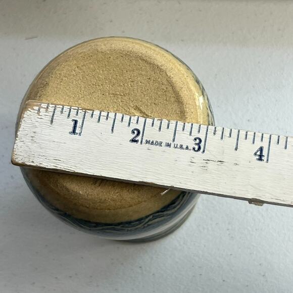 Studio Art Pottery Handmade Jar Vase Signed Ivory Blue Striped Zig Zag 5.5” - Picture 12 of 14